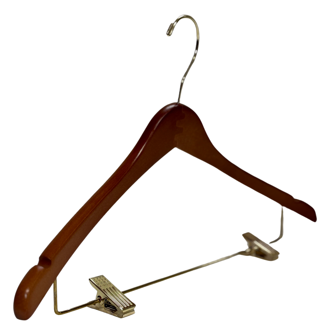 17x0.5" Wood Suit Hanger with Clips Walnut (Case of 100)