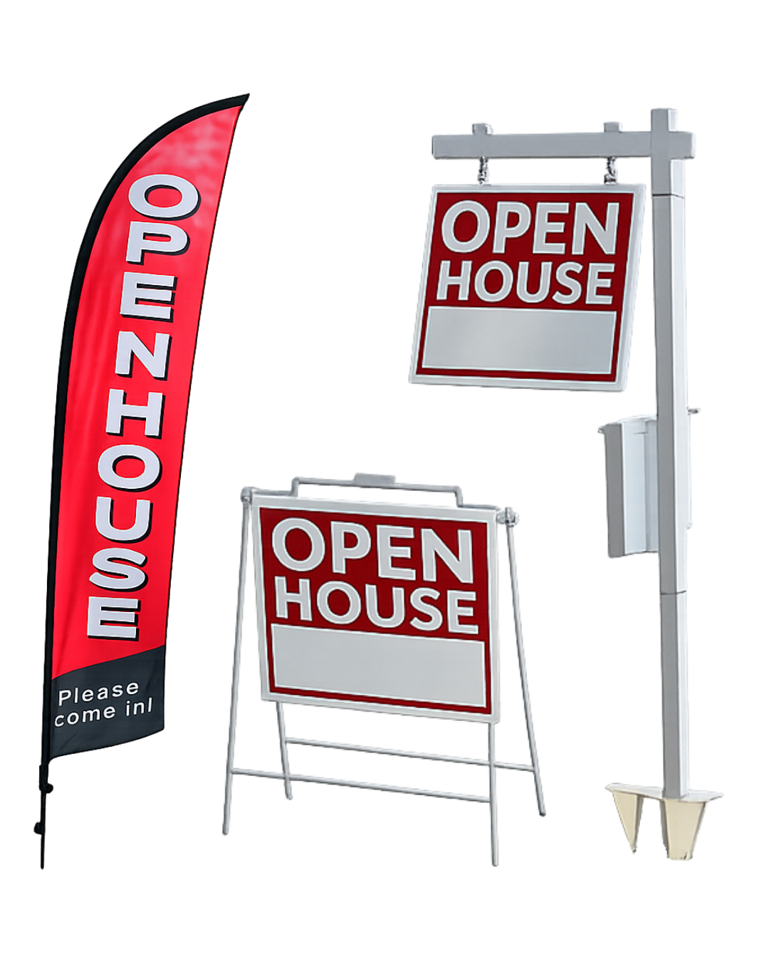 Realtor Starter Pack - Yard Arm Sign, Folding A-Frame & Open House Feather Flag