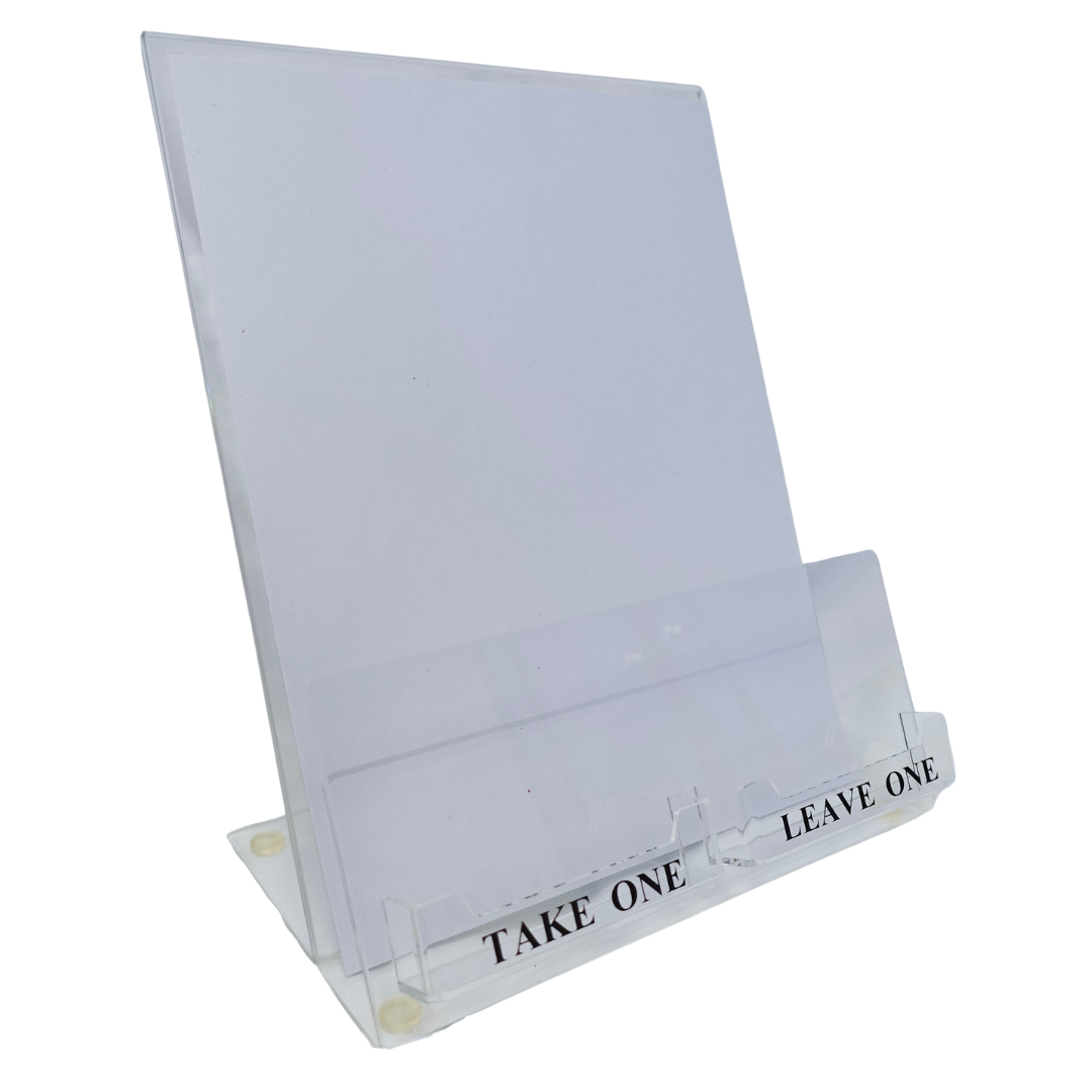 Indoor Brochure Holder with 2 Business Card Holders with Print - Black (Case of 12)