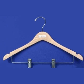 17x.05" Wood Suit Hanger with Clips Natural (Case of 100)