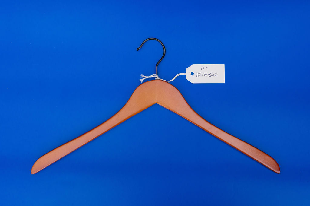 17" Flat Coat Hanger - Cherry Finish with Black Hook (Case of 100)