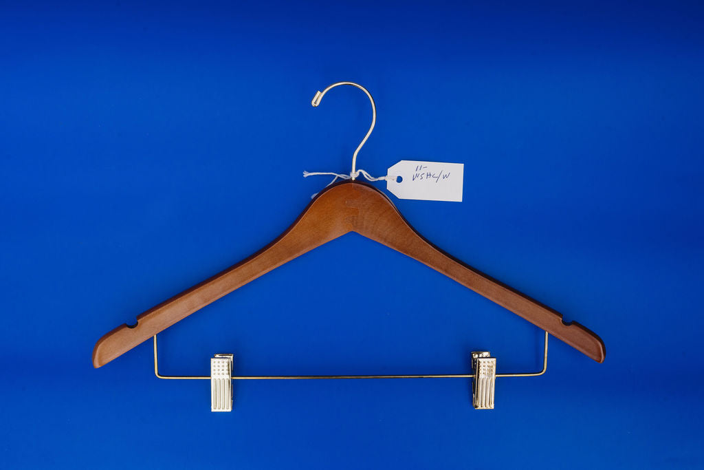 17x0.5" Wood Suit Hanger with Clips Walnut (Case of 100)