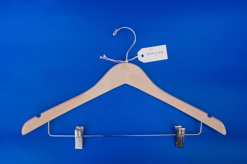 17x.05" Wood Suit Hanger with Clips Natural (Case of 100)