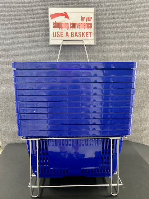 Blue Hand Baskets with Stand and Sign (Set of 12)