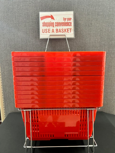 Red Hand Baskets with Stand and Sign (Set of 12)